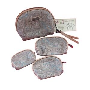 Vintage Carryland 4-in-1 Paisley Cosmetic Bag Set Travel Organizer Makeup